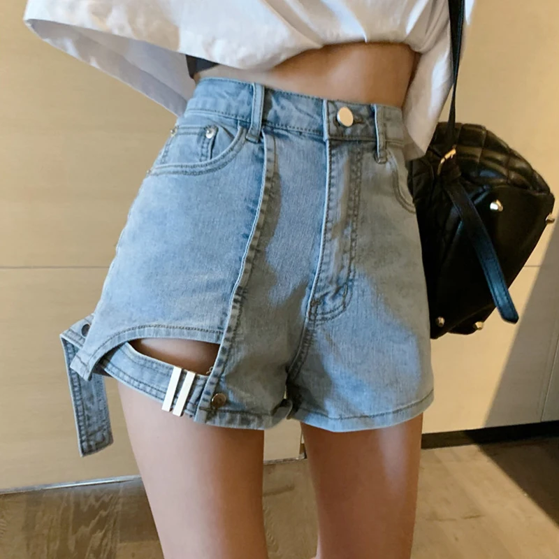 2022 Summer Korean Fashion Jean Shorts Women Casual Irregular Design Ripped Wide-leg Hot Pants Streetwear Women y2k Pants 5XL