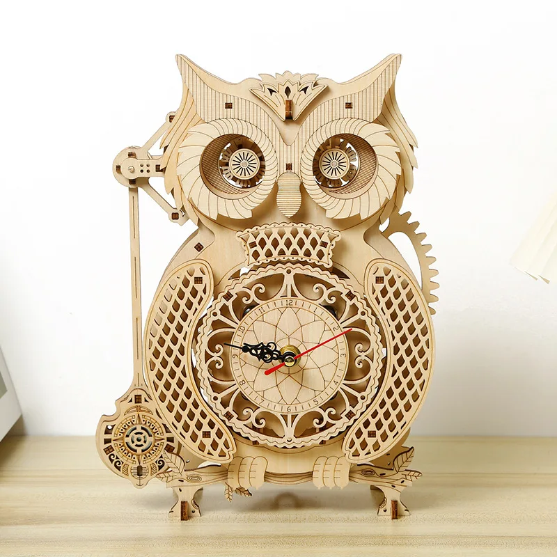 3D Puzzle Wood Kit Adults Wooden Model Kit Owl Desk Standing Clock Wooden Home Decoration Handmade Toys Birthday Gift For Teens