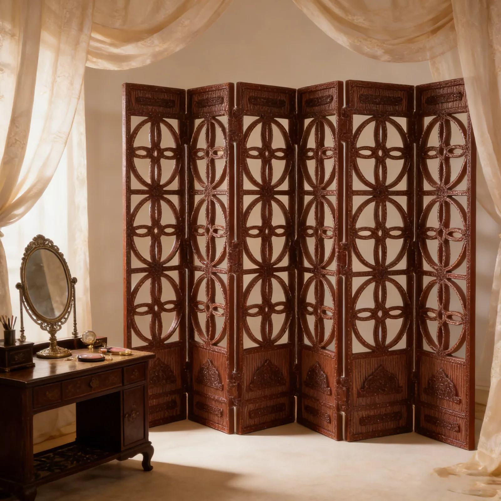 Mini Chinese Folding Screen 6-Panel Desktop Divider 5x3 Retro Vintage Style Room Partition Tabletop Decorative Screen Panel Feng