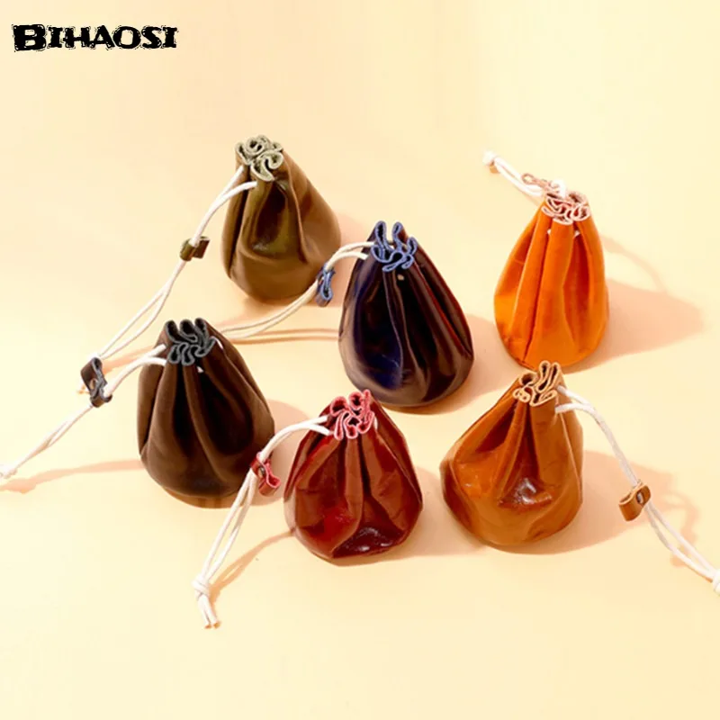 Leather Coin Change Wallet Mini Real Pickup Bag Portable Cosmetic Mouth Red Envelope Earphone Storage Bag Coin Purse Mini Bags