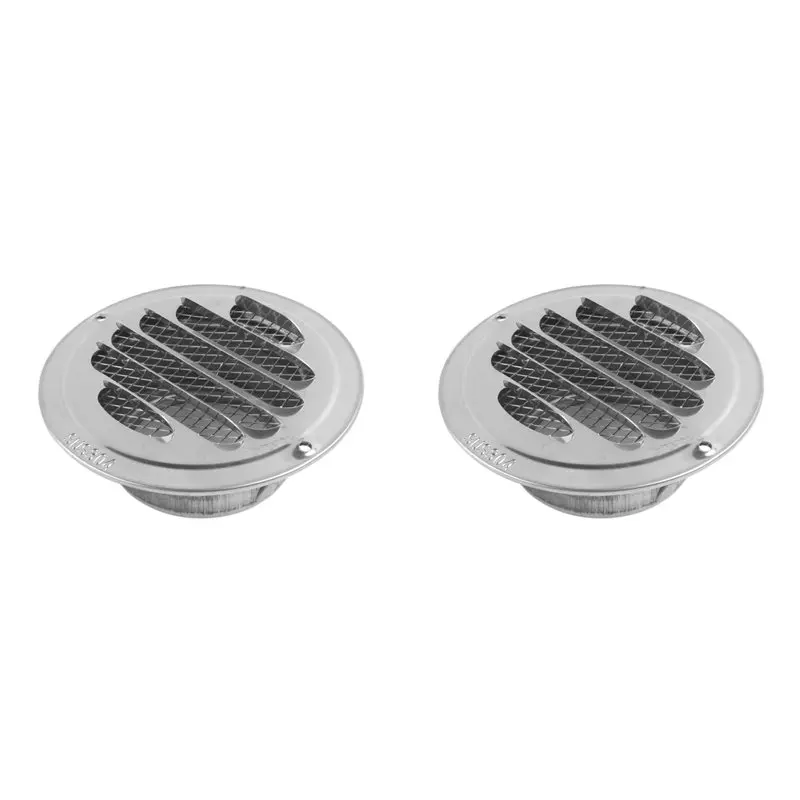 ABJI-2Pcs 80Mm Stainless Steel Air Vent Grille Insect Protection Home Exterior Wall Ducting Ventilation Tools Exhaust Hoods