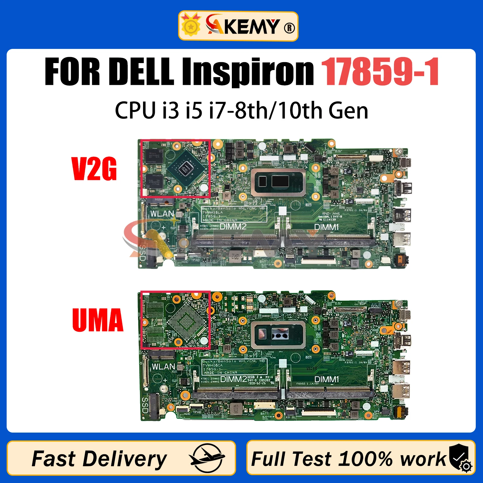 

AKEMY 17859-1 Mainboard For DELL Inspiron 5482 5480 5580 0J0XK8 0THVKF 07JT6Y Notebook Motherboard i3 i5 i7 8th/10th Gen GPU 2G