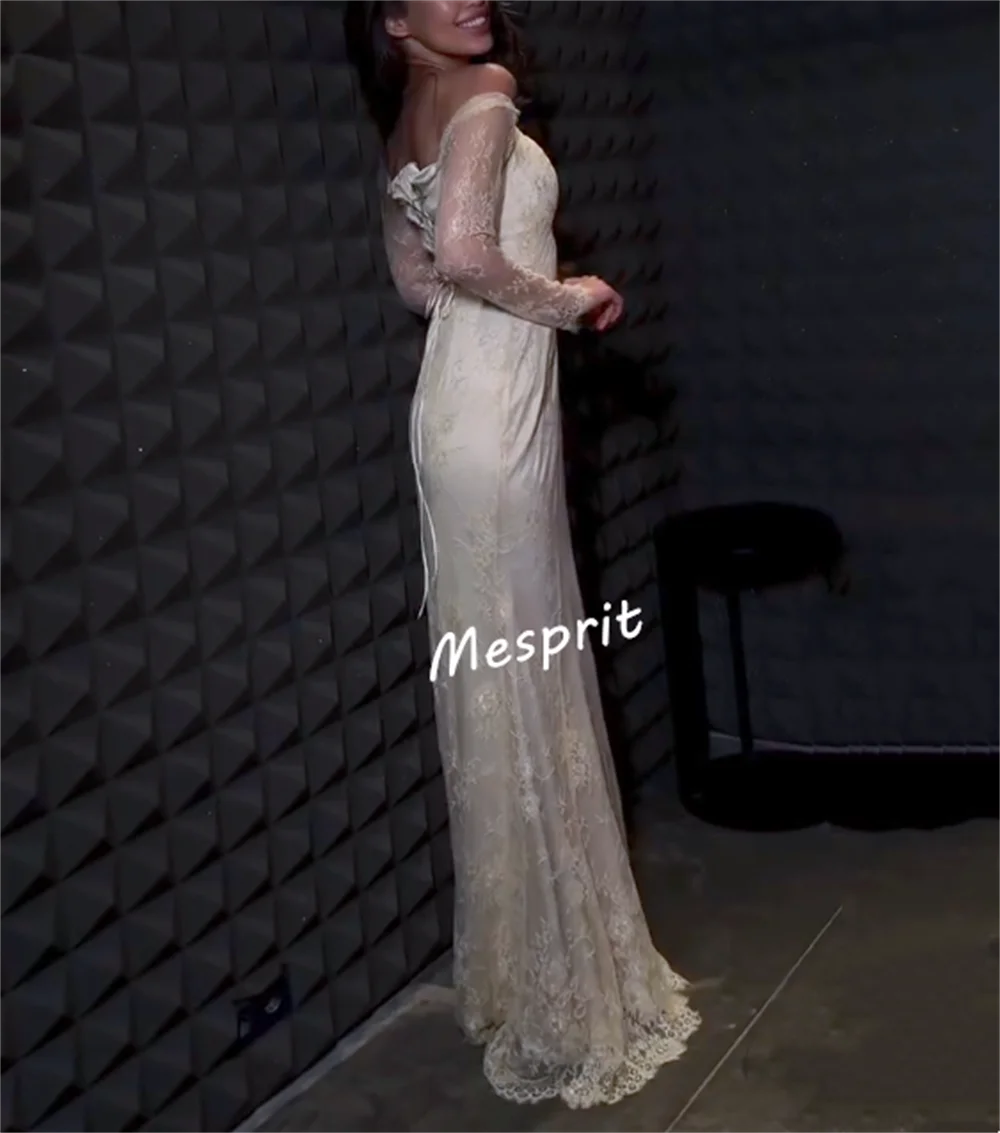 カスタマイズされたシャルムーズ レースアップ気質マーメイドオフショルダー床長さのオーダーメイドの機会控えめなウェディングドレスパーティー