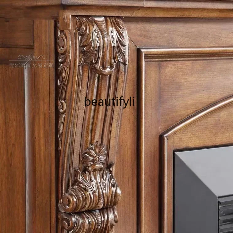 American rural solid wood fireplace cabinet retro decorative cabinet living room rack large apartment