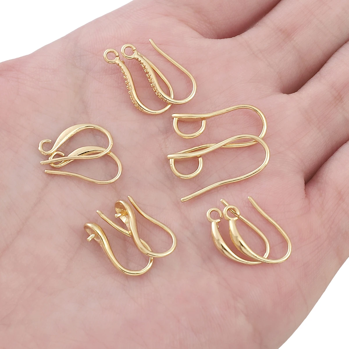 2pcs 14K Gold Plated Copper French Earring Hooks Wire Settings Base Earrings Hoops For DIY Jewelry Making Accessories