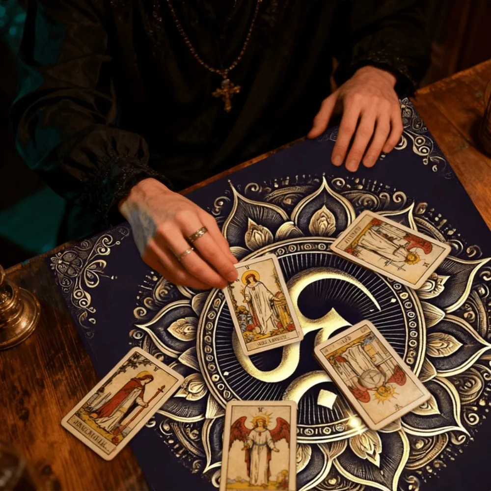 Lotus Gold Altar Cloth Multiple Sizes HD Print Hindu Mystical Tarot Divination Polyester Tapestry Wall Hanging Spiritual Gift