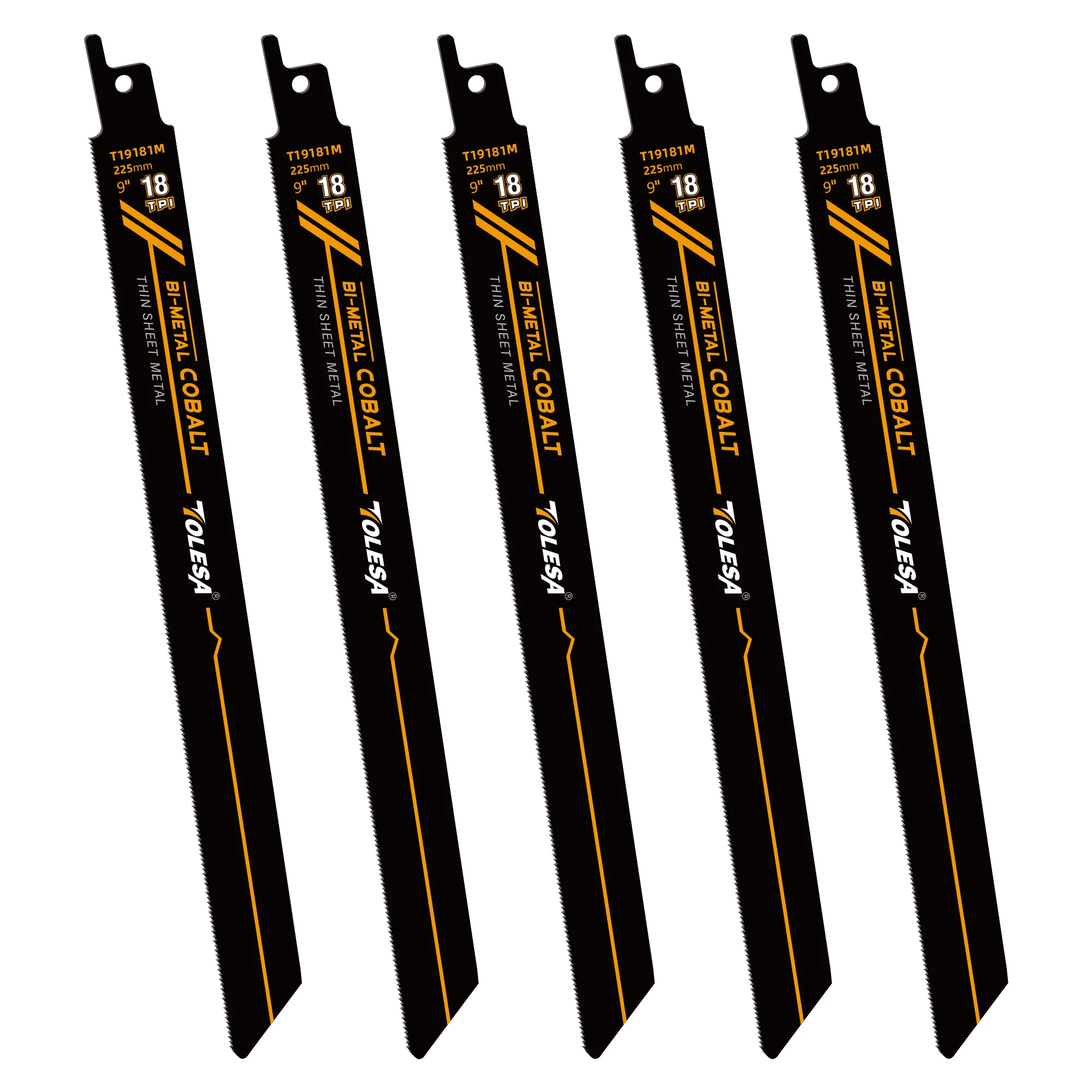TOLESA 5PCS Bi-Metal Sawzall Blades Metal Cutting 225mm 18TPI Reciprocating Saw Blades with 8% Cobalt for Metal Fine Cutting