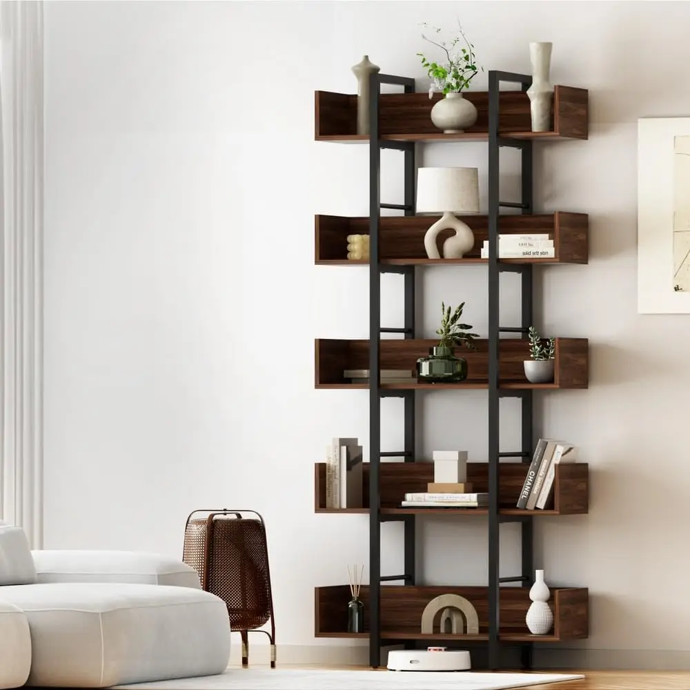 Bookshelf Bookcase, 182cm Metal Display Shelves Storage Stand Rack - Space-Saving with Anti-tip Kit for Living Room/Bedroom/Kitc