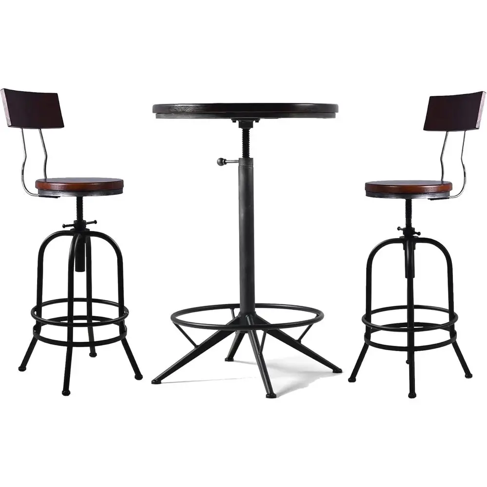 

Urban 3-Piece Bar Table and Chairs Set, Space-Saving for Modern Living, Adjustable Height Swivel, Industrial Style Base, Rustic