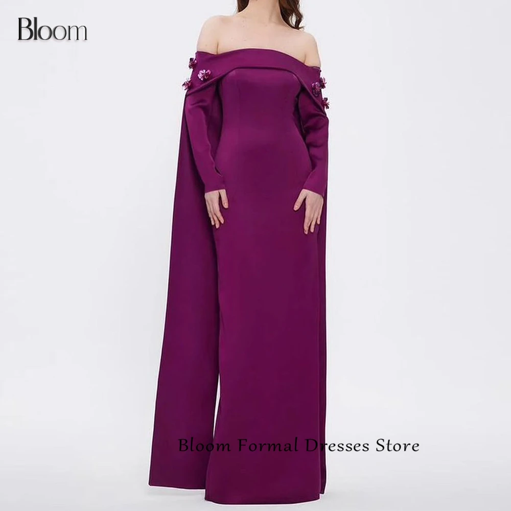 

Bloom Off the Shoulder Back Silt Solid Color 3D Flowers Boat Neck Jersey Zipper Back Sweep Train Classic Celebrity Dress Pleats