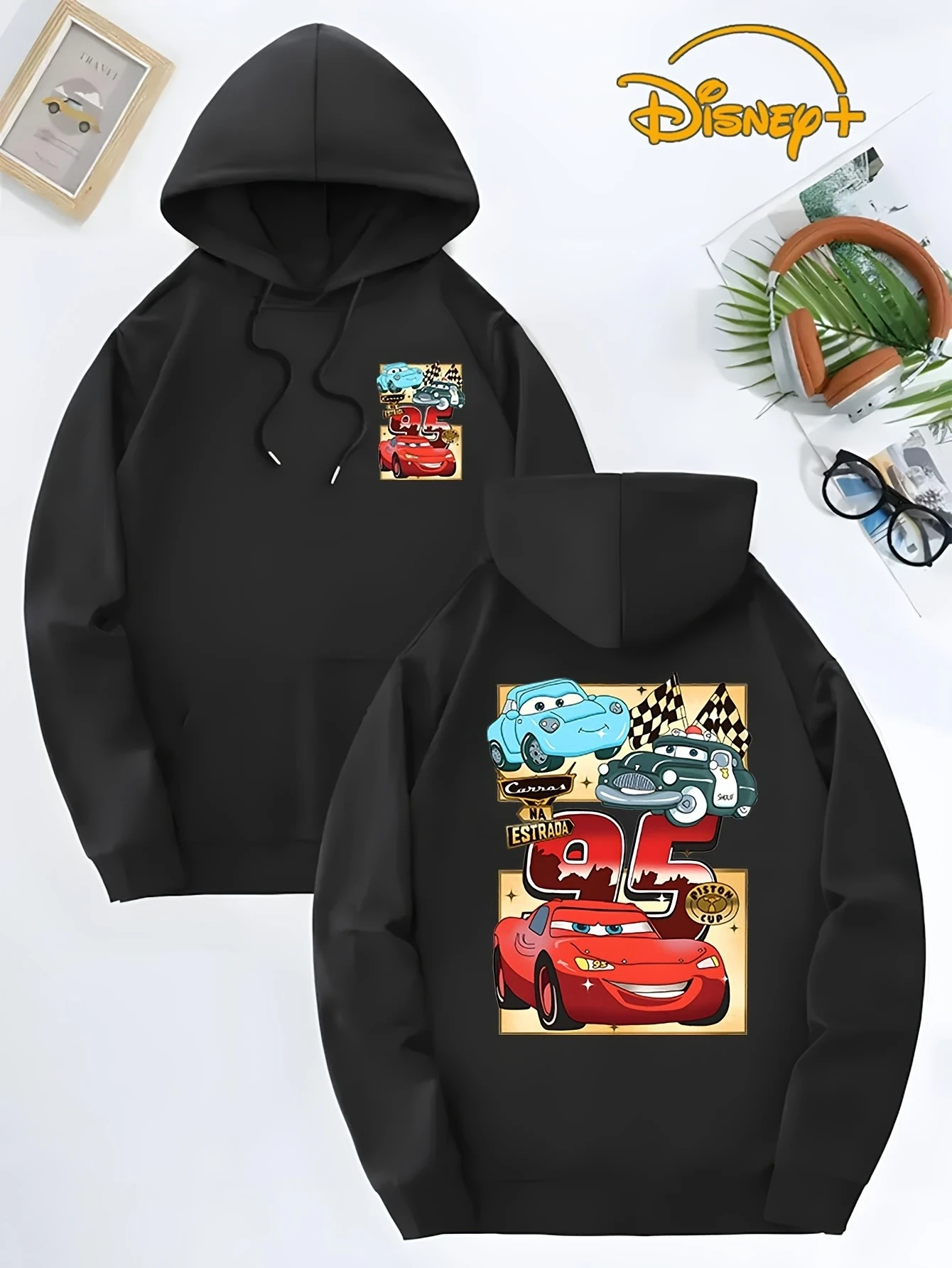 Felpa con cappuccio da donna Car Movie Lightning McQueen Felpa con cappuccio design da corsa su due lati Pixar Animation Manica lunga Abbigliamento casual