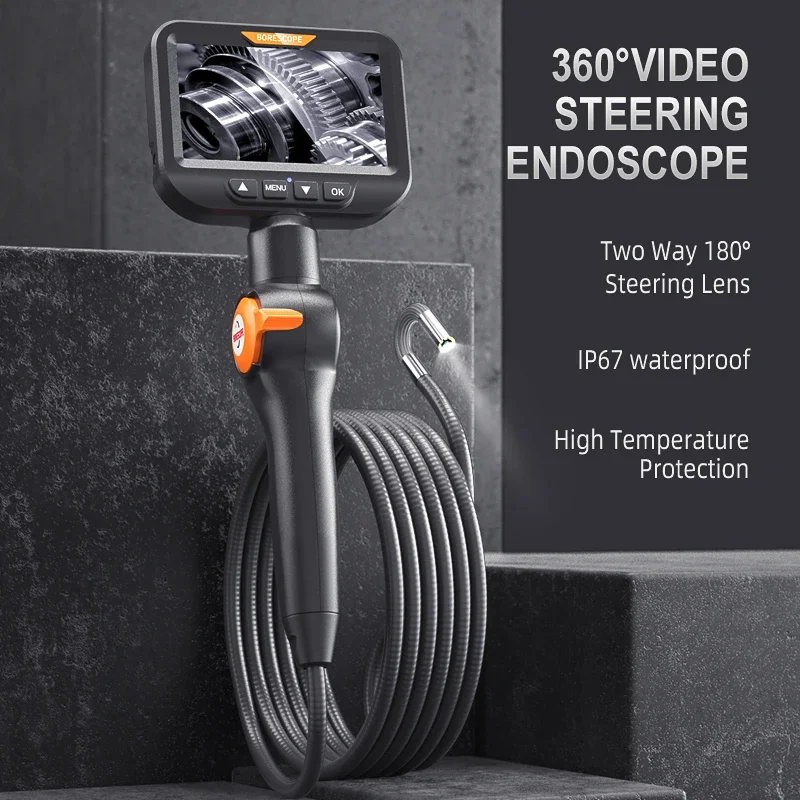 Two-Way Rotary 360° Industrial Piping Endoscope Camera Borescope Inspection Camera Endoscope 4.3'' IPS Screen 8.5mm/6.2mm 1080p