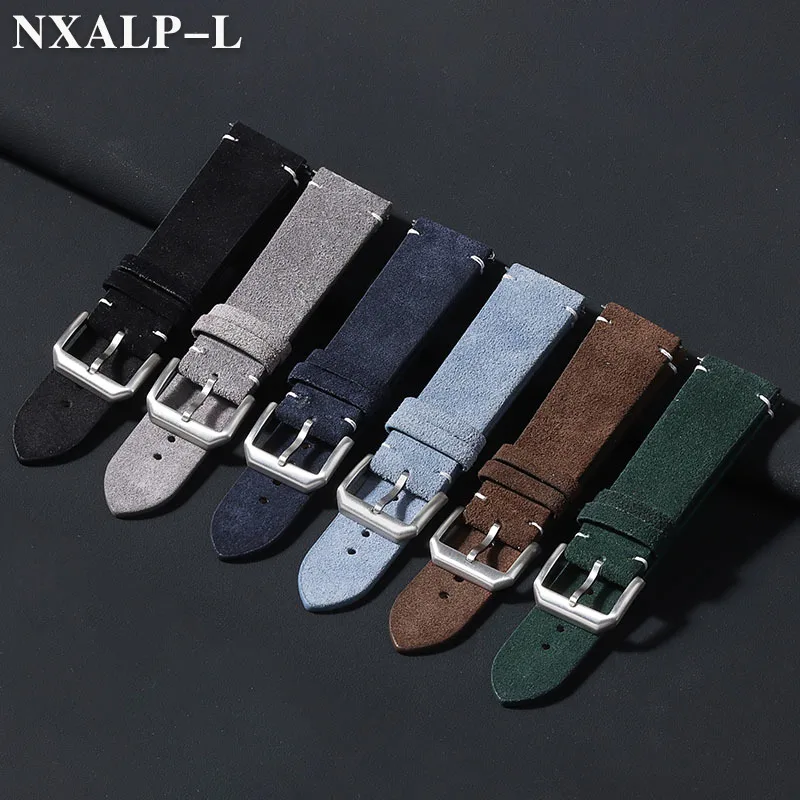 خمر جلد الغزال حزام الساعات 20 مللي متر 22 مللي متر اليدوية خياطة جلد البقر حزام لأوميغا ل Seiko العالمي معصمه الإفراج السريع