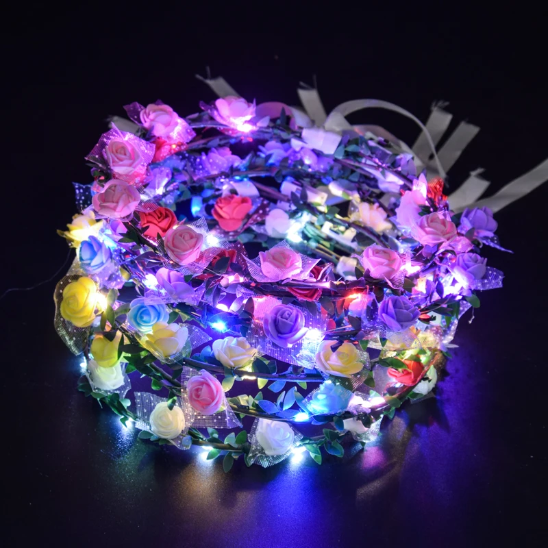 Hot Sale Led Flower Crown  Flower Wreath10-Led Headpiece Garland Crown Flower Headband Glow For Wedding Christmas Garlands