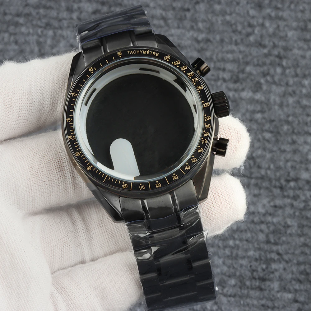 Black VK63 fit Speed Master 40mm Diving Case 20mm Stainless Steel Strap Bracelet For Seiko VK63 VK64 Quartz Movement 32.5mm Dial