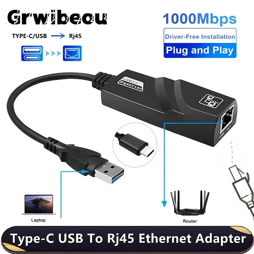 

Сетевая карта USB 3.0/Type-C 1000 Мбит/с, проводной адаптер USB-RJ45, Type-C-RJ45 LAN Ethernet для ПК, Macbook, ноутбуков Windows