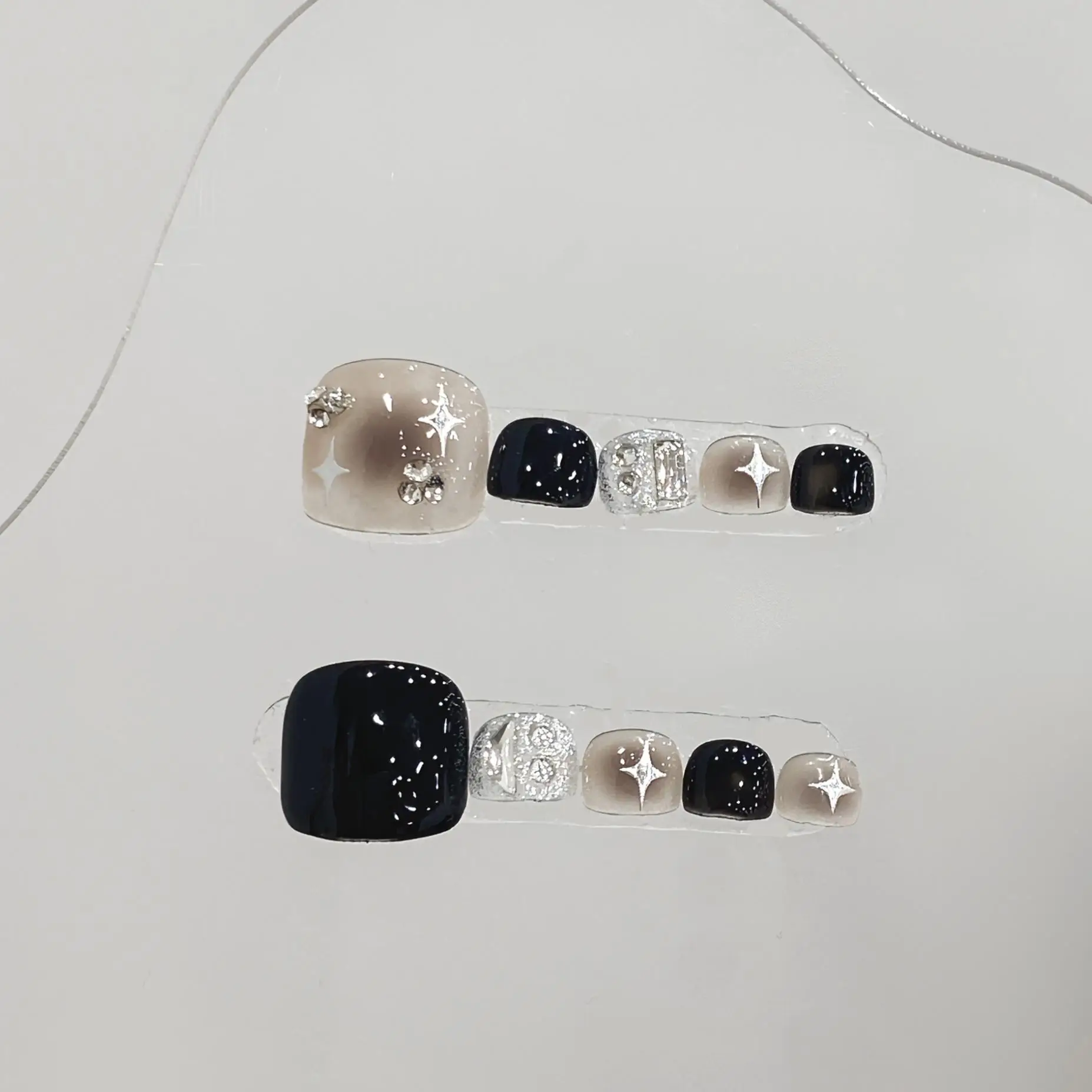 10pcs Handmade Fake feet Nails Short Square Color jump Press On Nails False Nails French Senior sense Design