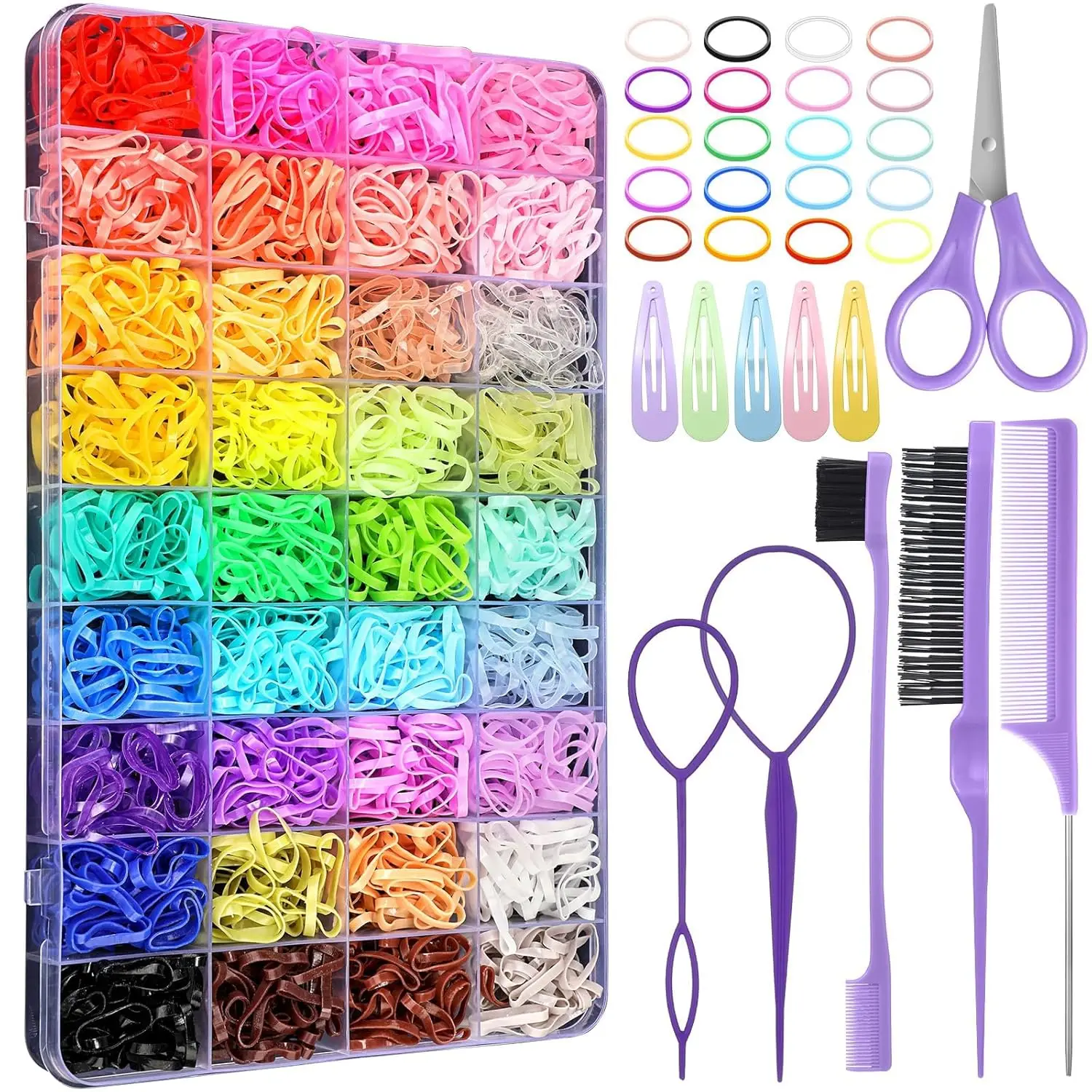 Colorful Elastic Hair Bands with Styling Tools