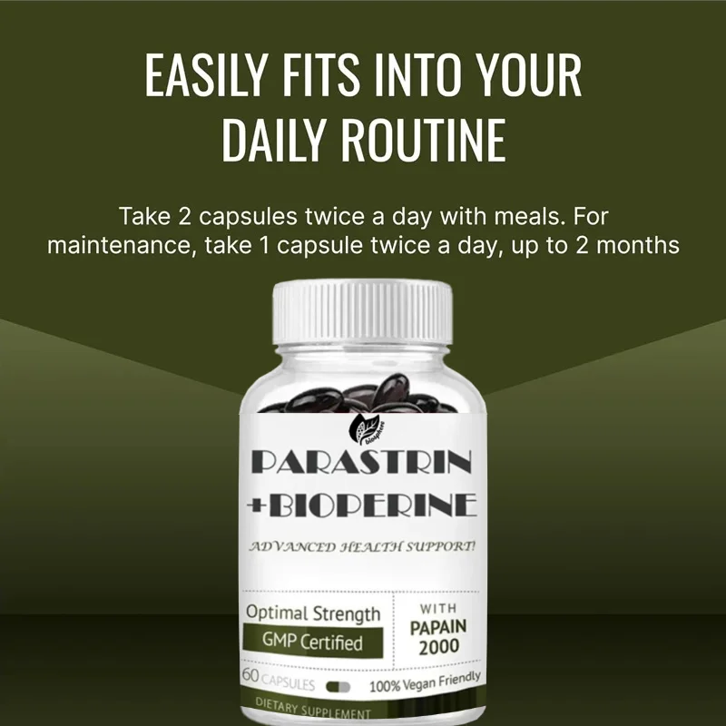 Cleaning and Improving Gut Health - Black Walnuts, Garlic Bulbs, Papain 2000, BioPerine - Vegetarians, 60 Capsules