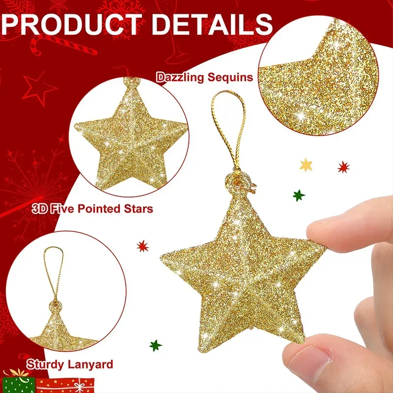 Gold Glitter Star Ornaments Christmas Tree Pendant Plastic Christmas Decorations Festive Embellish Party Navidad Decoration 2025