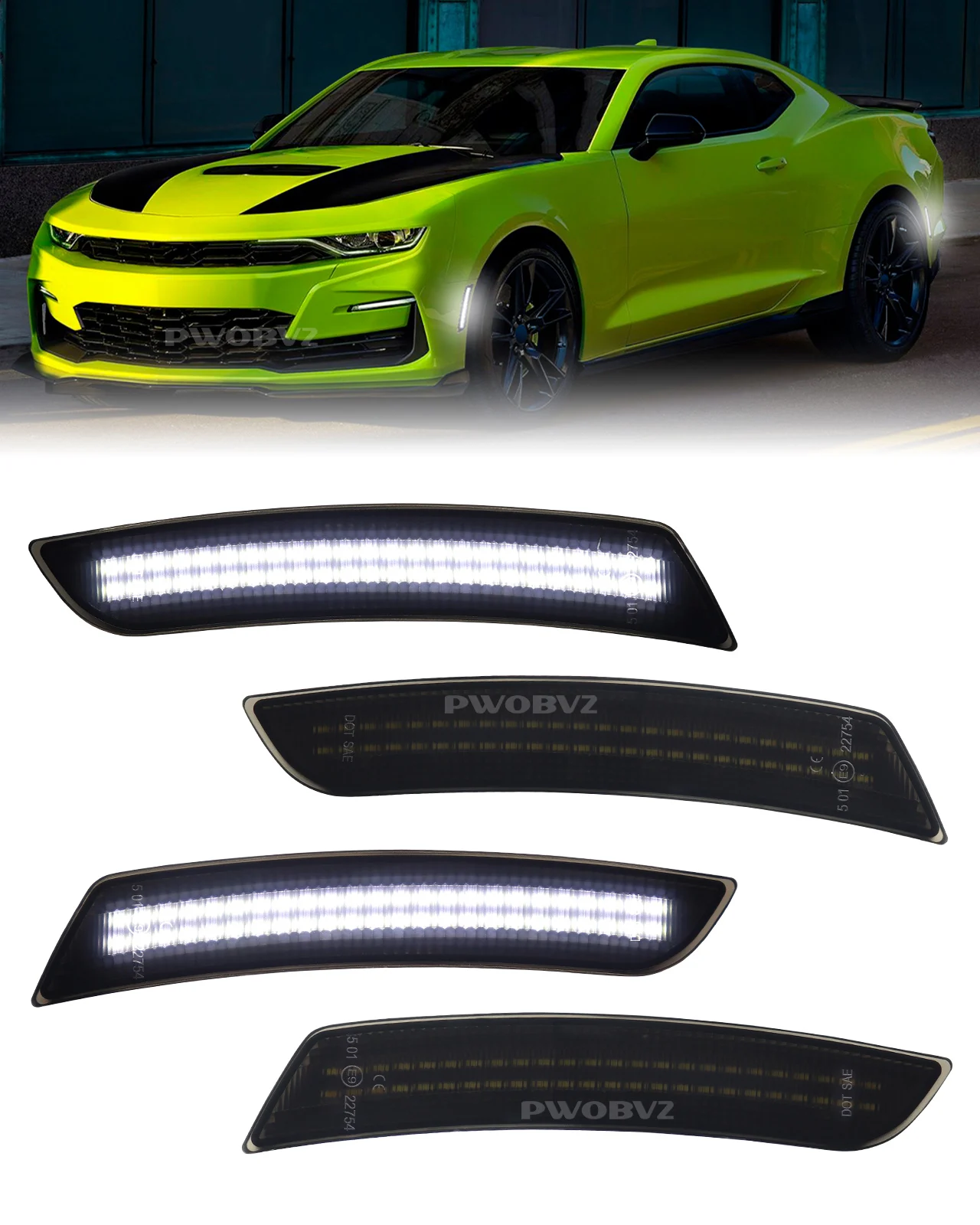 

LED Flashing White Parking Daytime Running Lamp Front Rear Bumper Side Marker Lights Indicator for Chevy Camaro 2016-2023