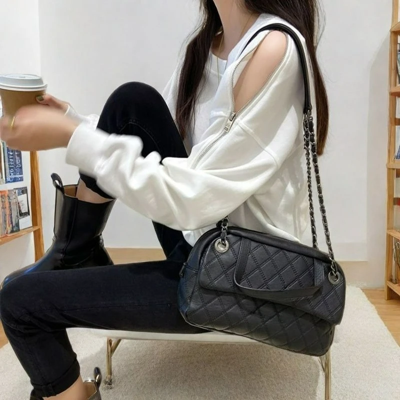 سويت شيرت رمادي بدون أكتاف للنساء للربيع والخريف بتصميم سحاب رفيع وفضفاض ورقبة دائرية #4