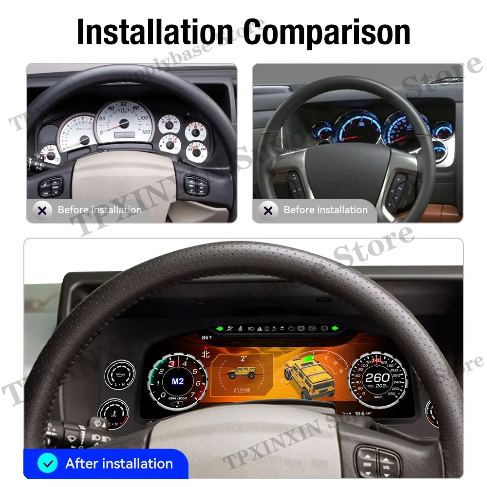 For Hummer H2 2002~2007 Android Radio LCD Digital instrument Cluster odometer Tachometer instrument Cluster Android Auto Carplay