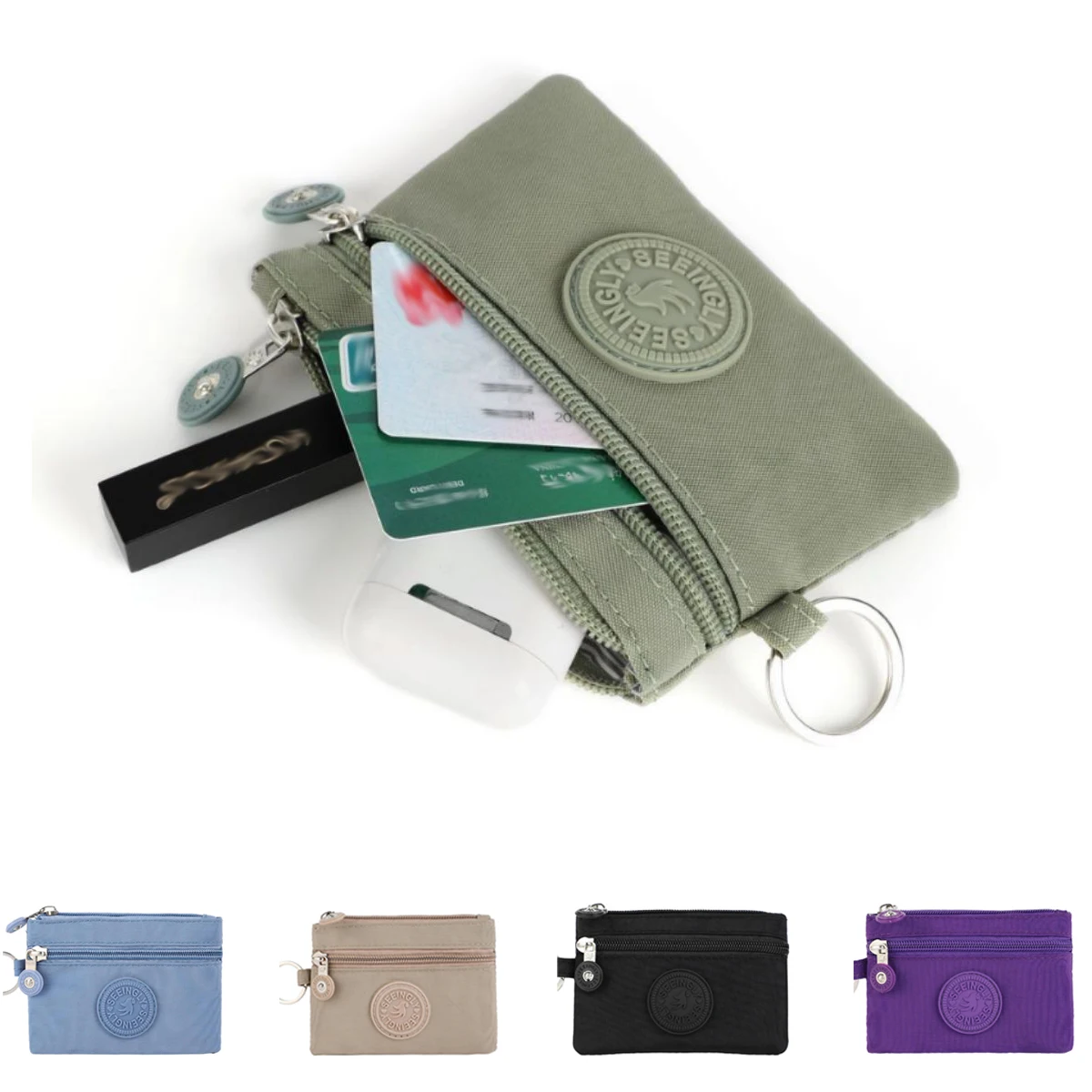 ผ้าใบขนาดเล็กกระเป๋าเหรียญเด็กกระเป๋าเหรียญเงินนักเรียนรถบัส ID ผู้ถือบัตรเครดิตคีย์หูฟังกระเป๋าเก็บกระเป๋า