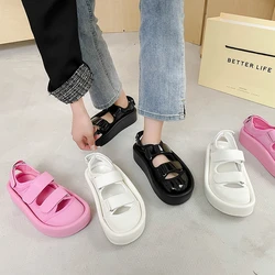 Low Sandals Woman Leather Shoes Summer Heels All-Match Suit Female Beige Low-heeled Girls Comfort Fashion Spring Gladiator Black