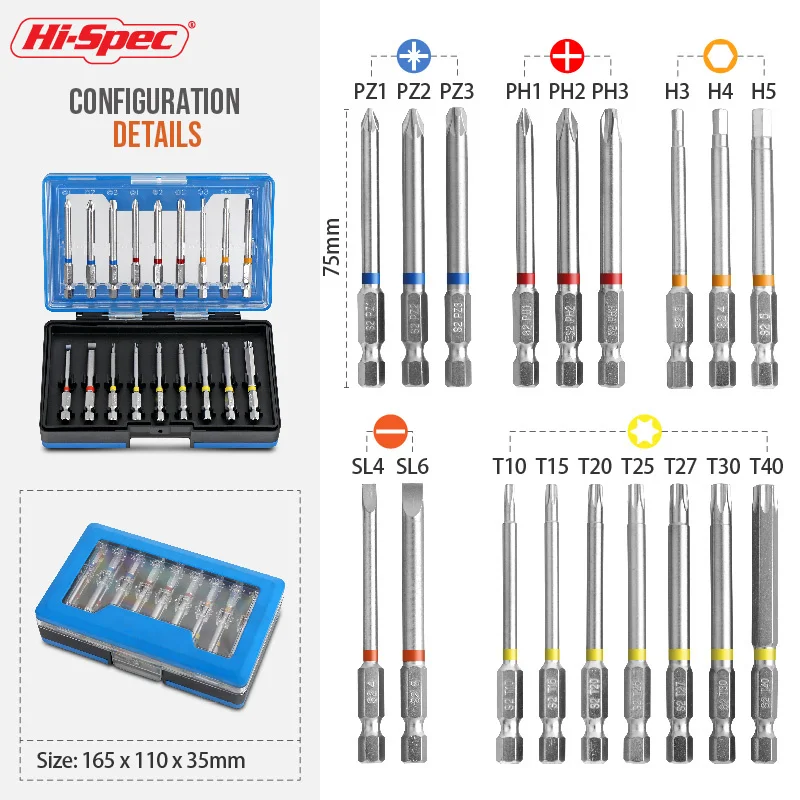 ハイ仕様18pcドライバー拡張ビットセット磁気バッチヘッドクロスマイナスシャンク六角スクリュードライバービットS2電動工具用