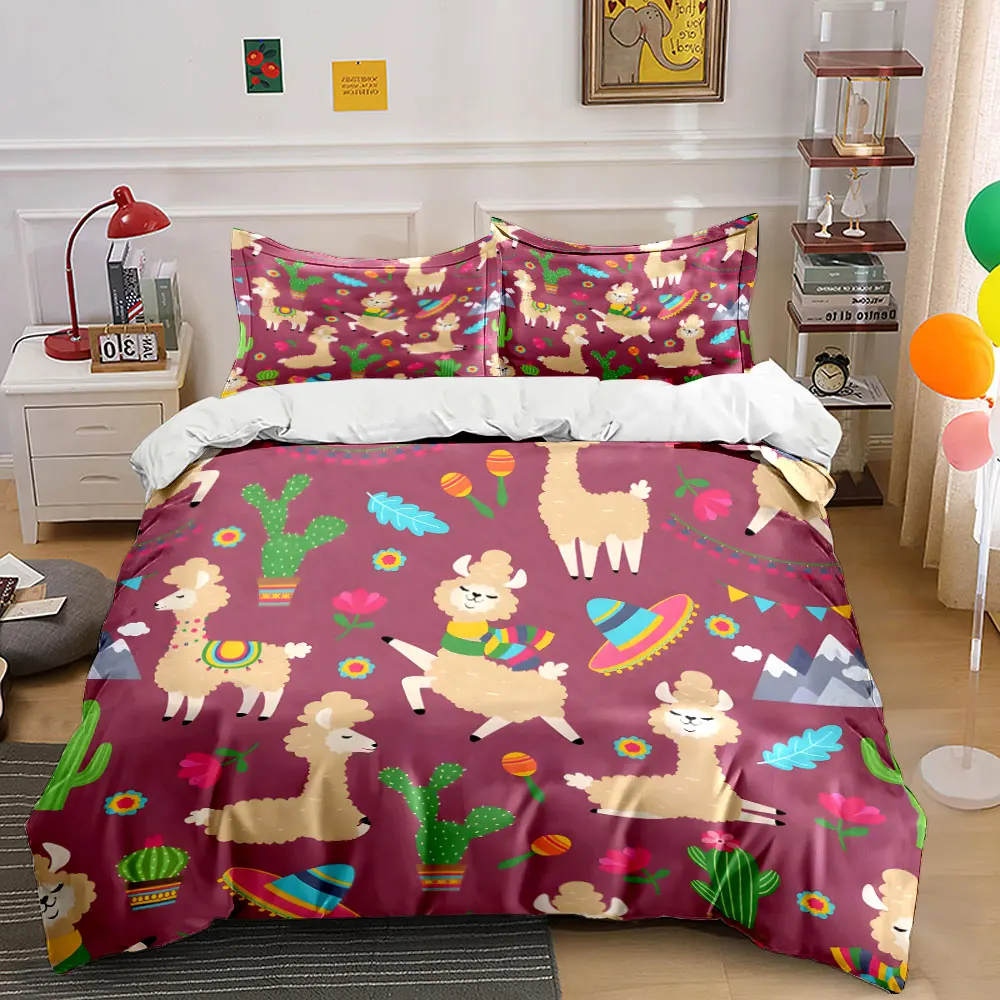 Adorable llamas with vibrant decorations Print Bedding set 3PC 1 duvet cover 2 pillowcases adult and children bedding set
