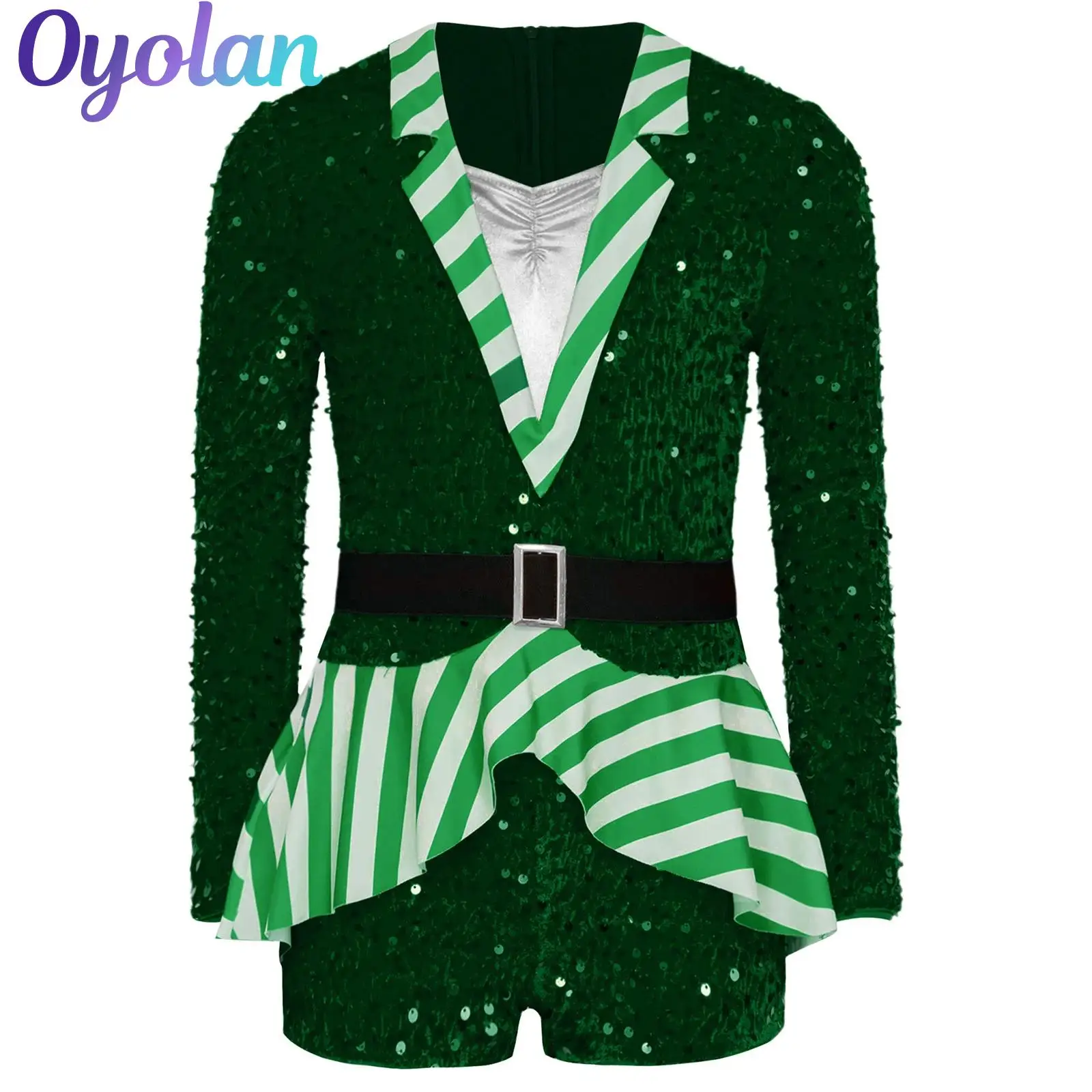 

Girls Christmas Xmas Santa Candy Cane Elf Cosplay Costume Sequin Gymnastics Leotard Figure Skating Ballet Dance Unitard Jumpsuit