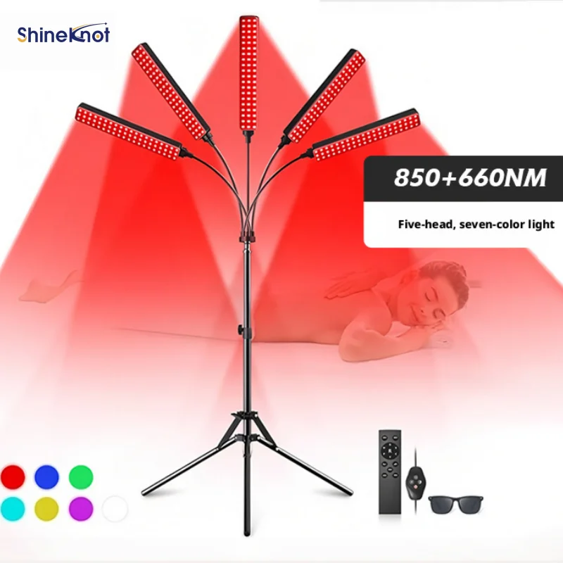SHINEKNOT Red Light Therapy Lamp 850NM Phototherapy Lamp Seven Color Light Wave 660NM Five Head Floor Standing Skin Beauty Lamp
