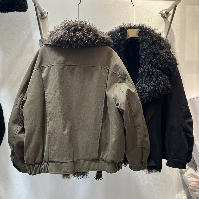 معطف سترة لخريف وشتاء 2025 موضة شعبية بقصة ضيقة من الفرو الصناعي Jaquetas تصميم فريد من نوعه من صوف الضأن سترة أنيقة من فروي ملابس خارجية #5
