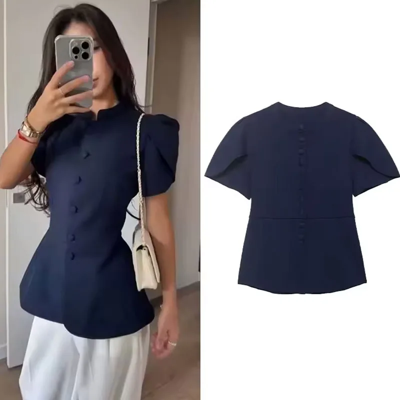 

New 2026 Spring-Summer Short Puff Sleeves, Women's Cardigan with Slits, O-Neck Knit Solid Color Women's Sweater, Stretchy Women'