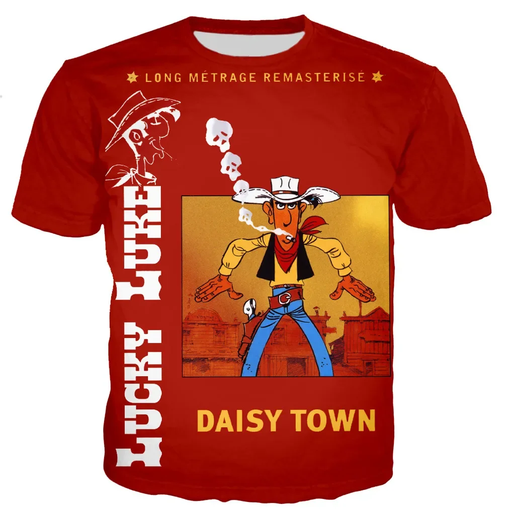 New Lucky Luke T-shirt Cartoon Animation 3D Printed Street Wear Men\'s and Women\'s Fashion Oversized T-shirt Harajuku Kids Boys G