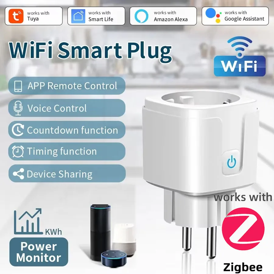 Tuya 16/20A prise intelligente WiFi ZigBee 3.0 prise ue moniteur d'alimentation fonction de synchronisation BT prise intelligente pour Alexa Google Home vie intelligente