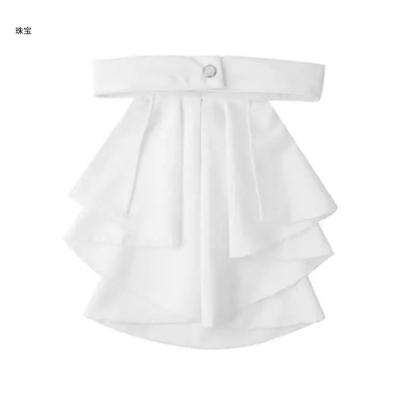 

X5QE Classical White Ruffled Jabot Tie Neck Faux Collar for Elegant Historical Dress