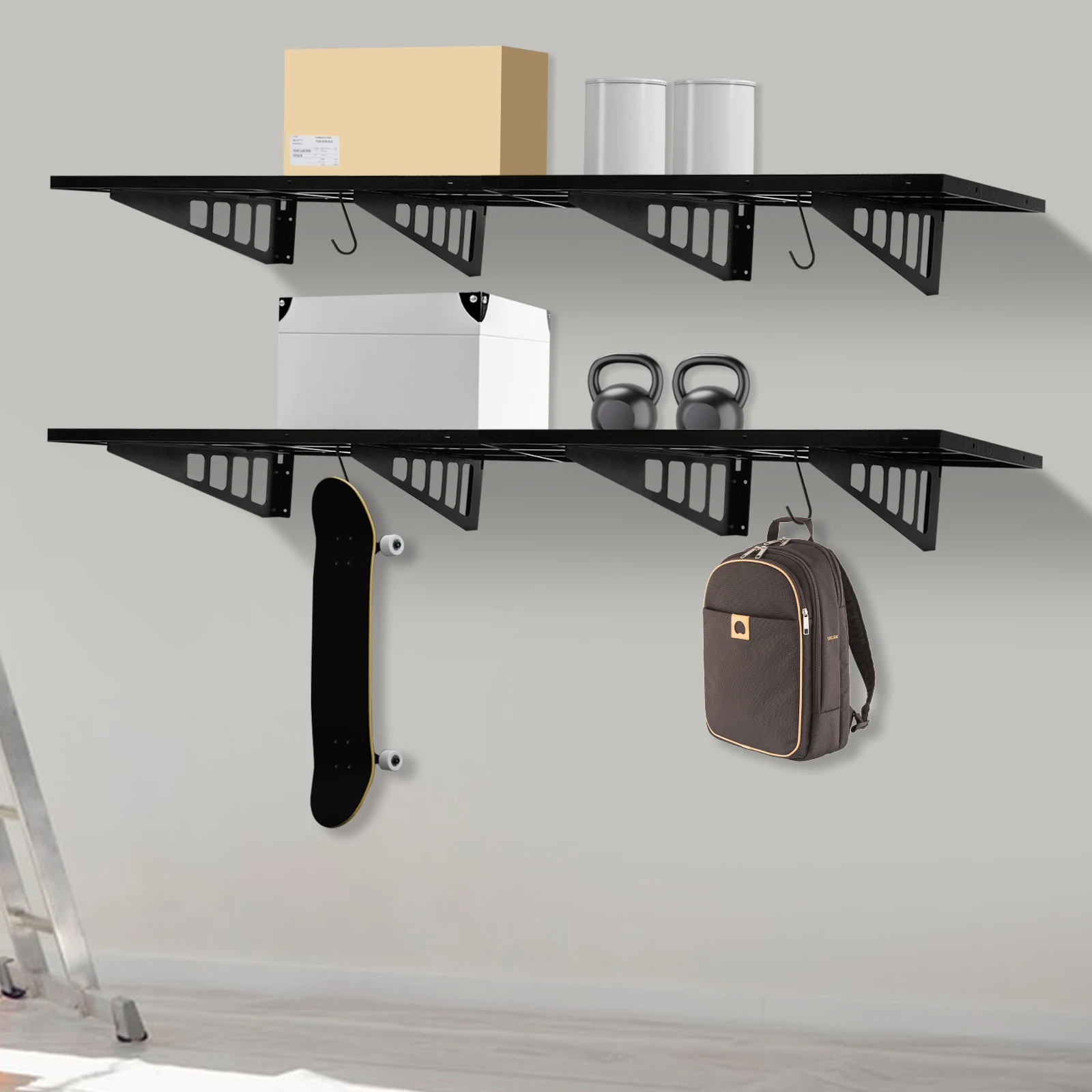 Set Rak Dinding Garasi Tugas Berat (2x3 kaki), Kapasitas Rak Garasi Terpasang di Dinding, Rak Penyimpanan Rak Dinding Rak Mengambang