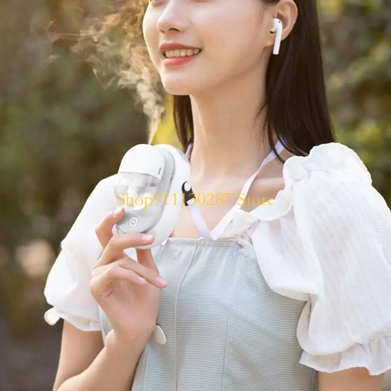 J1HC Super Mini ventilador cuello, ventilador portátil, niebla para viajes aire libre u oficina interior