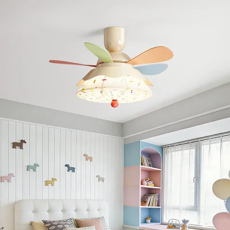 Cartoon Ceiling Fan Light With LED For Kids Room Colorful Dopamine Style Eye Protection Bedroom Lamp Decorative Fan Blades