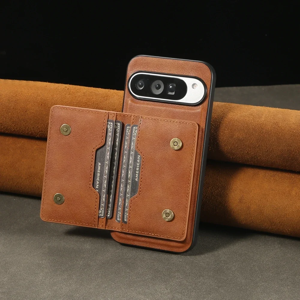Magnetic Solid Color Leather Phone Cover For Google Pixel 9 Pro XL/Pixel 8 Pro/Pixel 8A With Detachable Flip Card Case