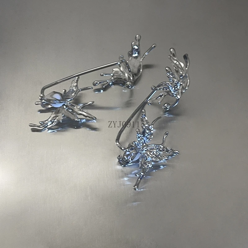 스털링 실버 귀 클립 여성용 나비 스터드 귀걸이 틈새 디자인 라이트 럭셔리 귀걸이