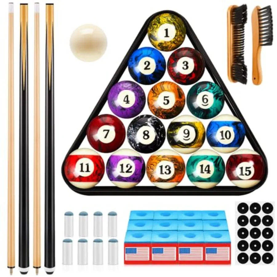 

71 Pcs Pools Table Accessories Christmas Billiards Balls Gifts with Triangle Stand Pool Cue Chalks Cue Spot Sticker Brush