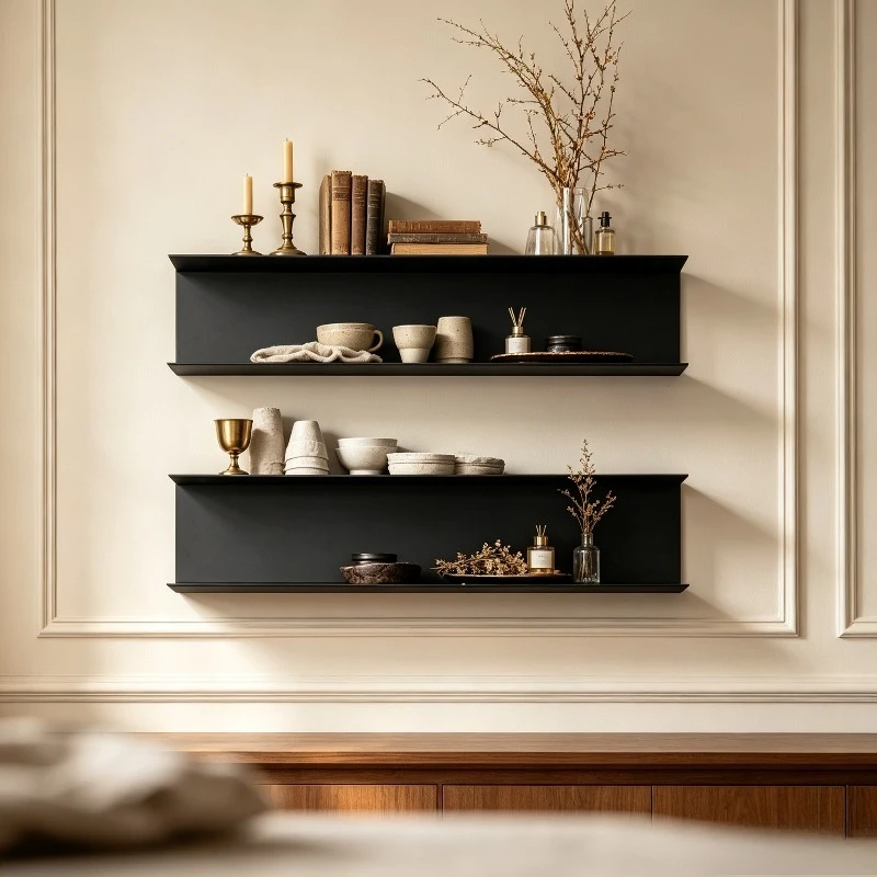 Scandinavian Wall Shelf, Minimalist Iron Rack for Living Room Bedroom, Display Stand Organizer with Hanging Storage Board.