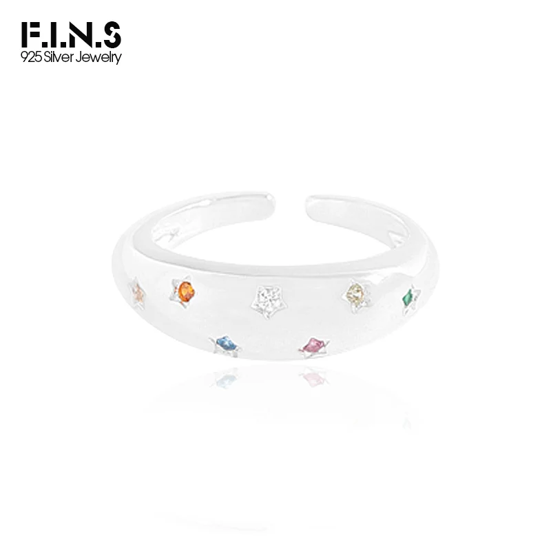 

F.I.N.S Korean Pure S925 Sterling Silver Star Colored Zircon Rings for Women Luxury Arc-Shaped Adjustable Finger Fine Jewelry