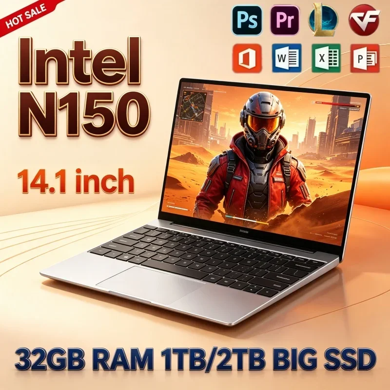 Lightweight 14.1 Inch Notebook PC Intel N150 Win11 32GB RAM 2TB SSD Portable Computer For Daily Entertainment And Office Tasks