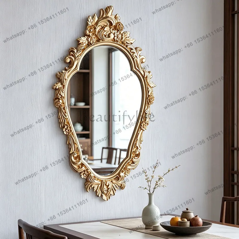 European court style light luxury decorative mirror retro carved special-shaped home entrance bathroom wall makeup mirror