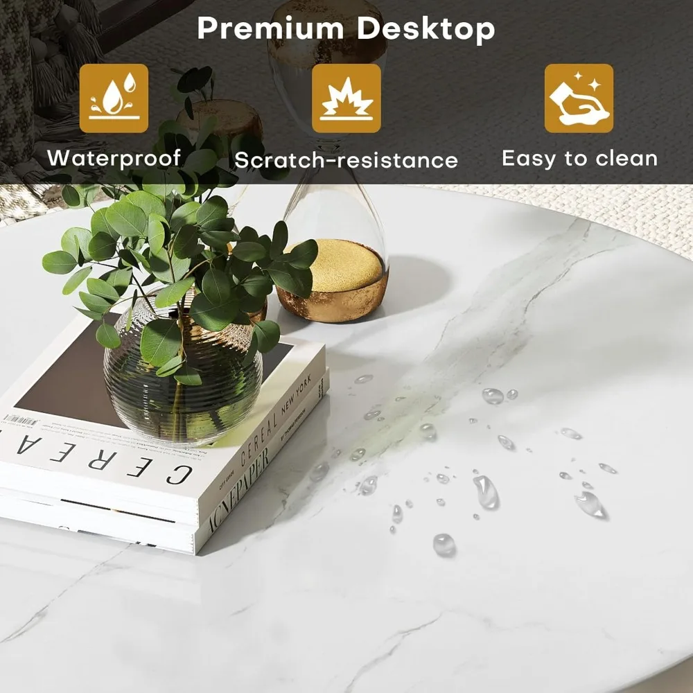 طاولة قهوة مستديرة لغرفة المعيشة، طاولات قهوة رائعة من الرخام الصناعي مقاس 31.5 بوصة بإطار ذهبي، طاولة مركزية حديثة f
