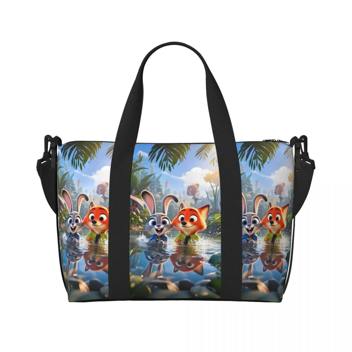 

Пляжная большая сумка Zootopia на заказ, женские пляжные дорожные сумки с большим отделением для спортзала и героями мультфильмов